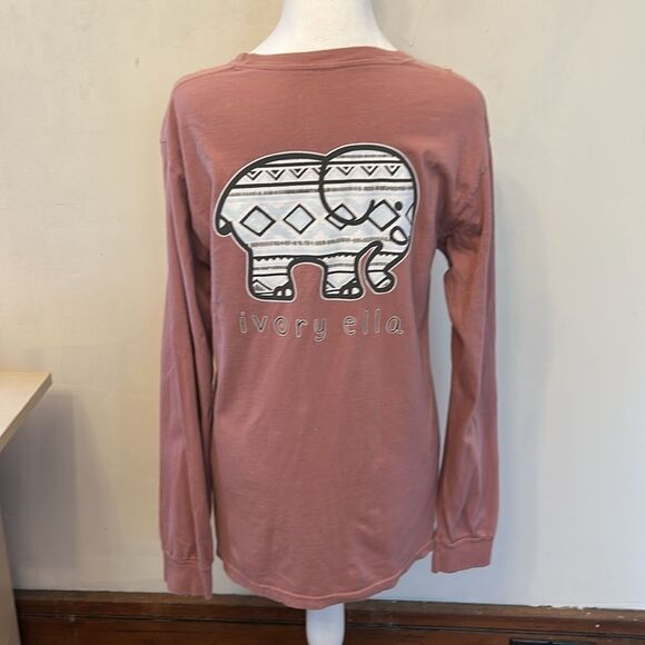 Ivory Ella mauve long sleeve elephant tee shirt Size S EUC - Picture 5 of 6